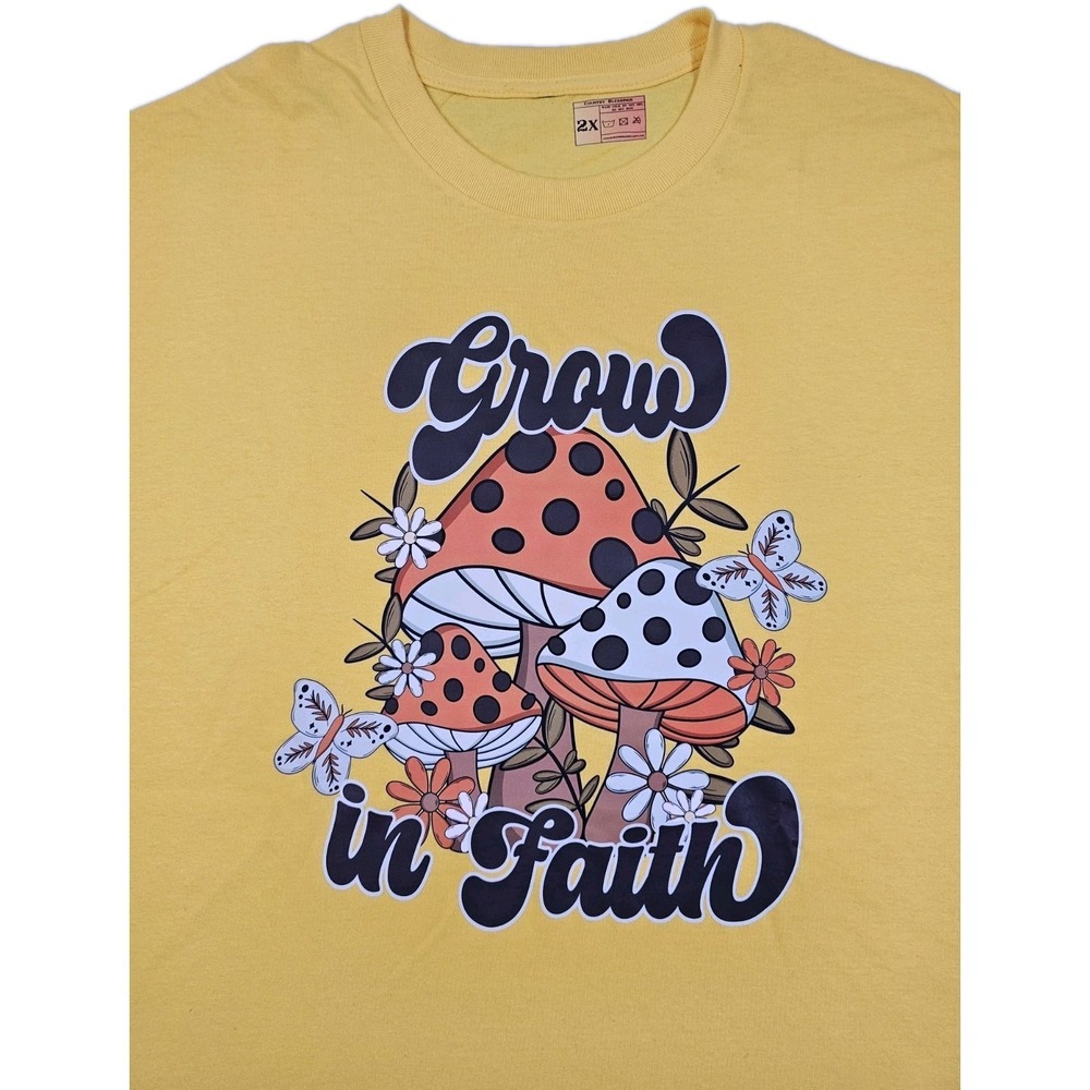 Grow In Faith Mushroom Flowers Butterflies Shirt Size 2x Colorful Outdoor Fun - Picture 2 of 7